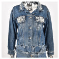 Women Pearl Beaded Denim Jacket Long Sleeve